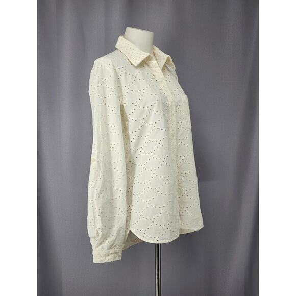 Diane Von Furstenberg Shirt Womens 8 White Lorelei Two Eyelet Cotton Top Coastal - Picture 2 of 16
